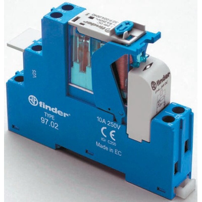 Finder 4C Series Interface Relay, DIN Rail Mount, 24V ac Coil, DPDT, 2-Pole