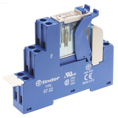 Finder 4C Series Interface Relay, DIN Rail Mount, 24V dc Coil, DPDT, 2-Pole