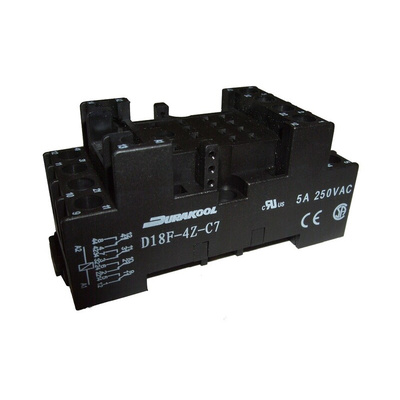 Durakool D14F 14 Pin 300V ac DIN Rail Relay Socket, for use with DX4, DXN Relays