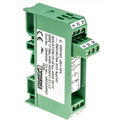 Phoenix Contact EMG 17-REL/KSR-W230/21-21-LC Series Interface Relay, DIN Rail Mount, 230V ac Coil, DPDT