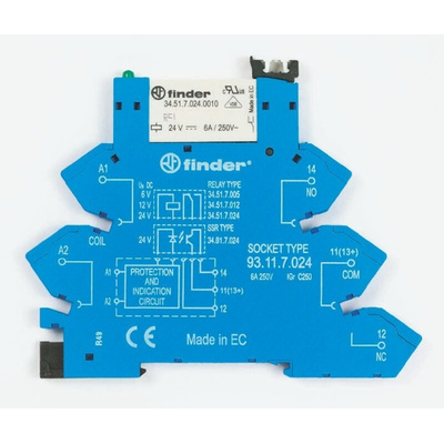 Finder 38 Series Interface Relay, DIN Rail Mount, 12V dc Coil, SPDT, 1-Pole