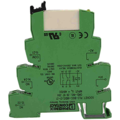 Phoenix Contact PLC-RSC- 48DC/21-21 Series Interface Relay, DIN Rail Mount, 48V dc Coil, DPDT, 2-Pole