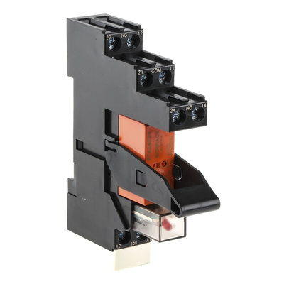 TE Connectivity RT Series Interface Relay, DIN Rail Mount, 24V dc Coil, DPDT, 2-Pole