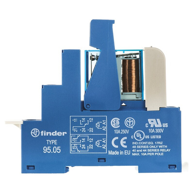 Finder 48 Series Interface Relay, DIN Rail Mount, 24V dc Coil, DPDT, 2-Pole