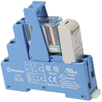 Finder 48 Series Interface Relay, DIN Rail Mount, 24V dc Coil, SPDT, 1-Pole