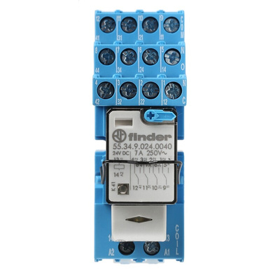 Finder 58 Series Interface Relay, DIN Rail Mount, 24V dc Coil, 4PDT, 4-Pole