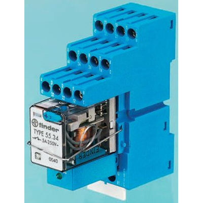 Finder 58 Series Interface Relay, DIN Rail Mount, 110V ac Coil, 4PDT, 4-Pole, 7A Load