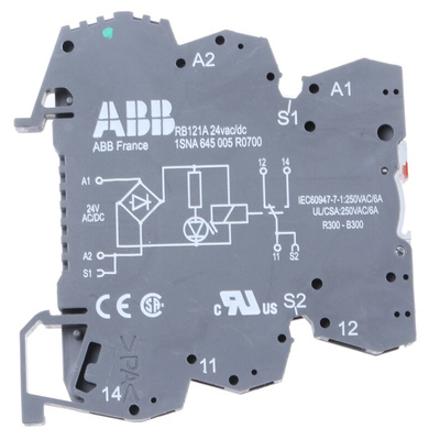 ABB R600 Series Interface Relay, DIN Rail Mount, 24V ac/dc Coil, SPDT, 3 → 6000mA Load