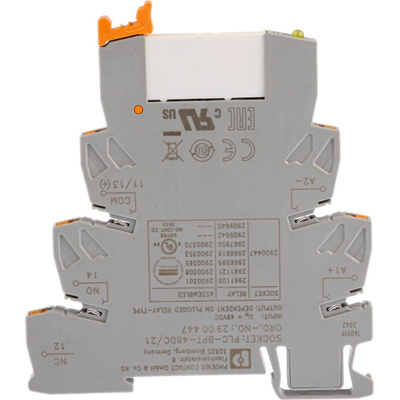 Phoenix Contact PLC-RPT- 48DC/21 Series Interface Relay, DIN Rail Mount, 48V dc Coil, SPDT, 1-Pole