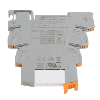 Phoenix Contact PLC-RPT- 24DC/21AU Series Interface Relay, DIN Rail Mount, 24V dc Coil, SPDT, 1-Pole