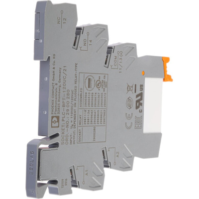 Phoenix Contact PLC-RPT-120UC/21 Series Interface Relay, DIN Rail Mount, 110V ac/dc Coil, SPDT, 1-Pole