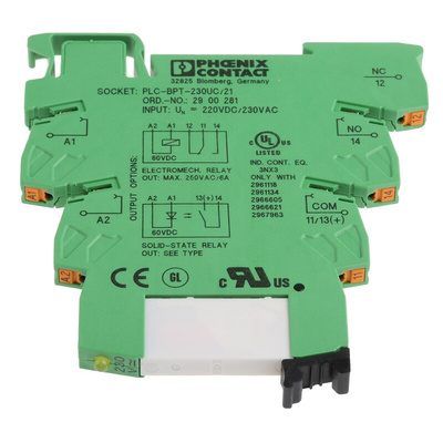 Phoenix Contact PLC-RPT-230UC/21 Series Interface Relay, DIN Rail Mount, 230V ac/dc Coil, SPDT, 1-Pole