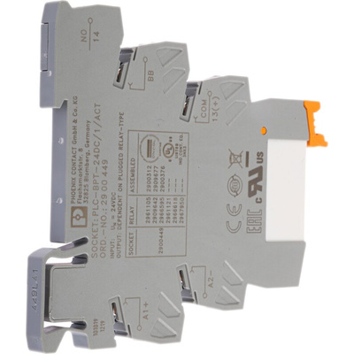 Phoenix Contact PLC-RPT- 24DC/ 1/ACT Series Interface Relay, DIN Rail Mount, 24V dc Coil, SPST, 1-Pole