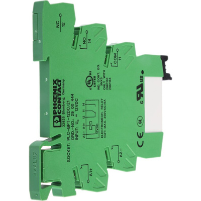 Phoenix Contact PLC-RPT- 12DC/21AU Series Interface Relay, DIN Rail Mount, 12V dc Coil, SPDT, 1-Pole