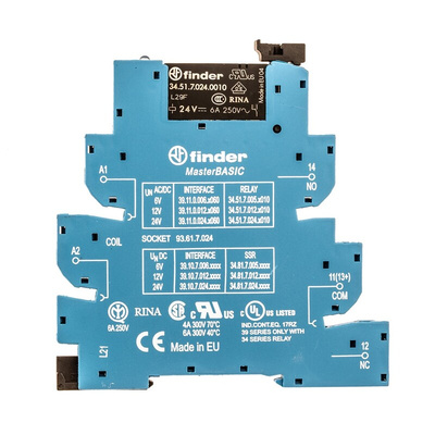 Finder 39 Series Interface Relay, DIN Rail Mount, 24V ac/dc Coil, SPDT