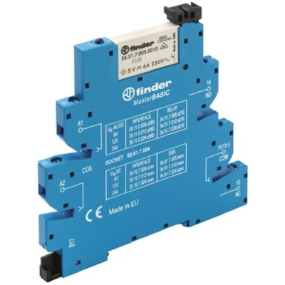 Finder 39 Series Interface Relay, DIN Rail Mount, 24V ac/dc Coil, SPST