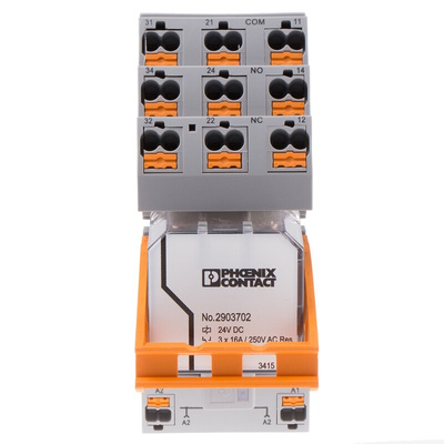 Phoenix Contact RIF Series Interface Relay, DIN Rail Mount, 24V dc Coil, 3PDT, 3-Pole