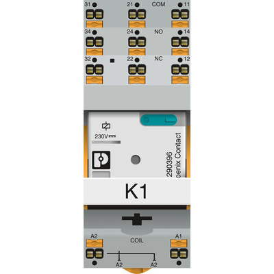 Phoenix Contact RIF-3-RPT-LDP-24DC/3X21 Series Interface Relay, DIN Rail Mount, 24V dc Coil, 3PDT, 3-Pole