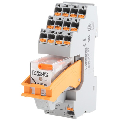 Phoenix Contact RIF-2-RPT-LV-230AC/2X21 Series Interface Relay, DIN Rail Mount, 230V ac Coil, DPDT, 2-Pole