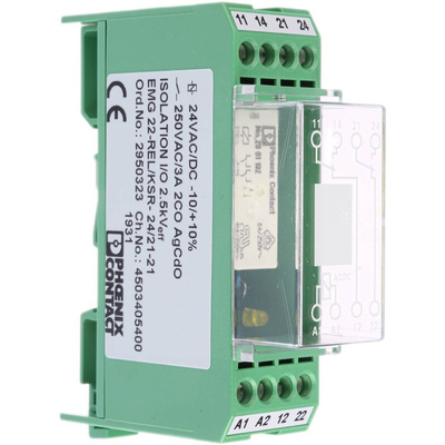Phoenix Contact EMG 22-REL/KSR- 24/21-21 Series Interface Relay, Chassis Mount, 24V ac/dc Coil, DPDT, 2-Pole