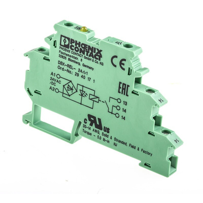 Phoenix Contact DEK-REL- 24/I/1 Series Interface Relay, DIN Rail Mount, 24V ac/dc Coil, SPST, 1-Pole