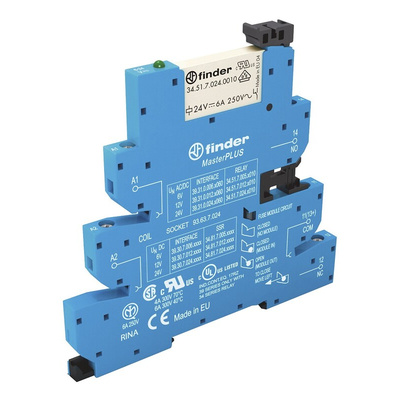 Finder 39 Series Interface Relay, DIN Rail Mount, 240V ac/dc Coil, SPDT, 1-Pole