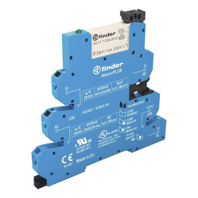 Finder 39 Series Interface Relay, DIN Rail Mount, 240V ac/dc Coil, SPDT, 1-Pole