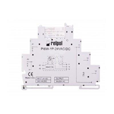 Relpol PIR6W Series Interface Relay, DIN Rail Mount, 24V ac/dc Coil, SPDT, 1-Pole, 6A Load