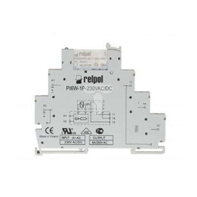 Relpol PIR6W Series Interface Relay, DIN Rail Mount, 230V ac Coil, SPDT, 1-Pole, 6A Load