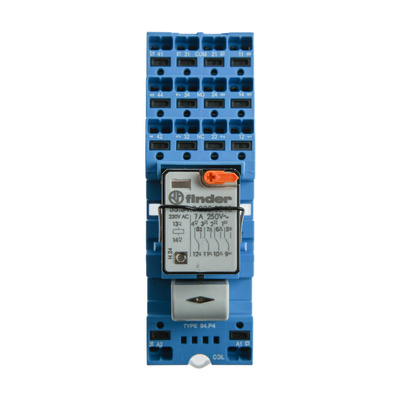 Finder 58 Series Interface Relay, DIN Rail Mount, 230V ac Coil, 4PDT, 4-Pole, 7A Load