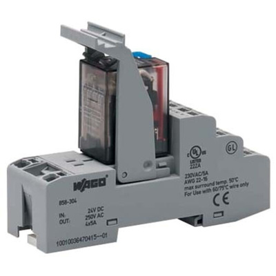 Wago Interface Relay, DIN Rail Mount, 24V dc Coil, 4PDT, 4-Pole
