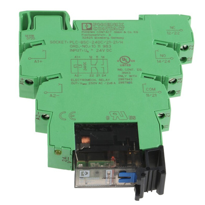 Phoenix Contact PLC-RSC- 24DC/21-21AU/MS Series Interface Relay, DIN Rail Mount, 24V dc Coil, DPDT, 2-Pole