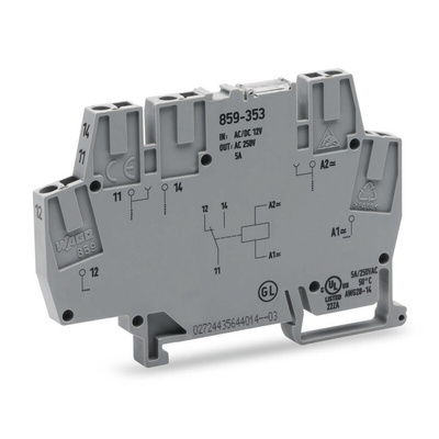 Wago 859 Series Interface Relay, DIN Rail Mount, 24V ac/dc Coil, SPDT, 5A Load