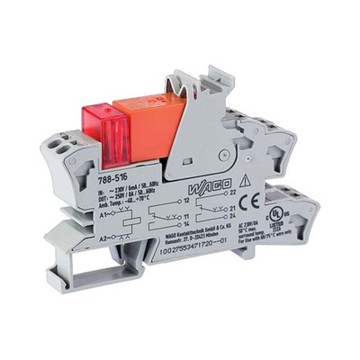 Wago Relay Module, DIN Rail Mount, 230V ac Coil, DPDT, 2-Pole, 8A Load