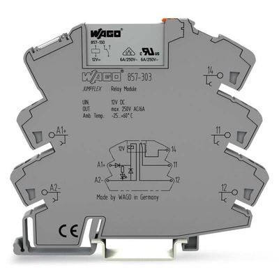 Wago 857 Series Relay Module, DIN Rail Mount, 12V dc Coil, SPDT, 1-Pole, 6A Load