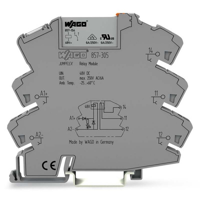 Wago 857 Series Relay Module, DIN Rail Mount, 48V dc Coil, SPDT, 1-Pole, 6A Load