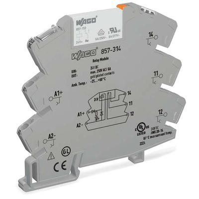 Wago 857 Series Relay Module, DIN Rail Mount, 24V dc Coil, SPDT, 1-Pole, 6A Load