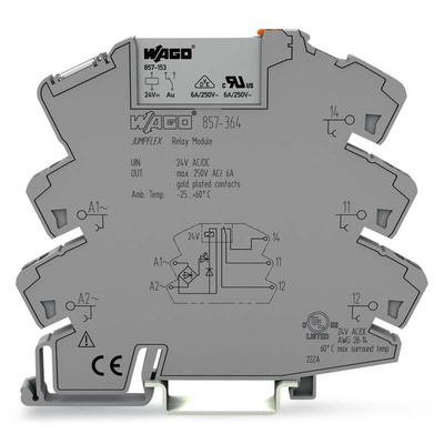 Wago 857 Series Relay Module, DIN Rail Mount, 24V ac/dc Coil, SPDT, 1-Pole, 6A Load
