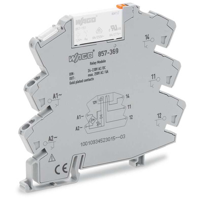 Wago 857 Series Relay Module, DIN Rail Mount, 24 → 230V ac/dc Coil, SPDT, 1-Pole, 6A Load
