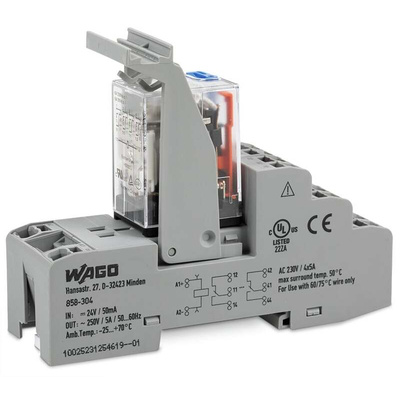 Wago 858 Series Relay Module, DIN Rail Mount, 12V dc Coil, 4PDT, 4-Pole, 5A Load