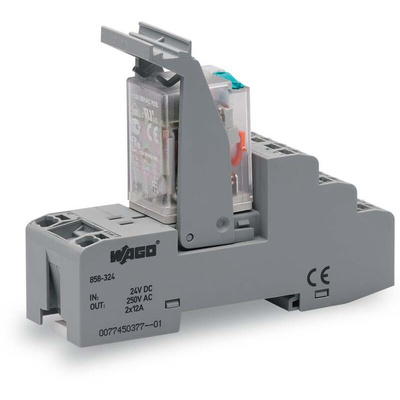 Wago 858 Series Relay Module, DIN Rail Mount, 24V dc Coil, DPDT, 2-Pole, 12A Load