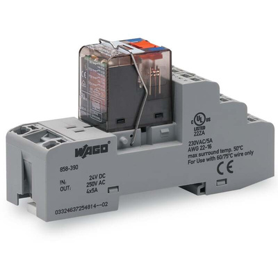 Wago 858 Series Relay Module, DIN Rail Mount, 24V dc Coil, 4PDT, 4-Pole, 6A Load