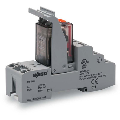 Wago 858 Series Relay Module, DIN Rail Mount, 230V ac Coil, 4PDT, 4-Pole, 5A Load