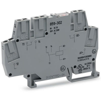 Wago 859 Series Relay Module, DIN Rail Mount, 12V dc Coil, SPDT, 1-Pole, 5A Load