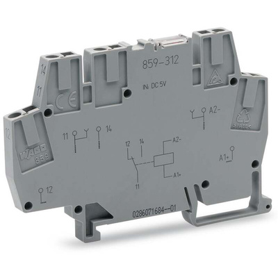 Wago 859 Series Relay Module, DIN Rail Mount, 24V dc Coil, SPDT, 1-Pole, 5A Load