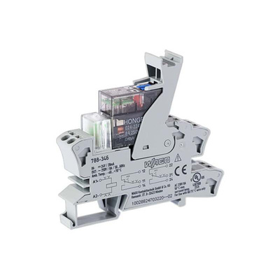 Wago 788 Series Relay Module, DIN Rail Mount, 24V dc Coil, DPDT, 2-Pole, 8A Load