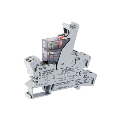 Wago 788 Series Relay Module, DIN Rail Mount, 24V ac Coil, DPDT, 2-Pole, 8A Load