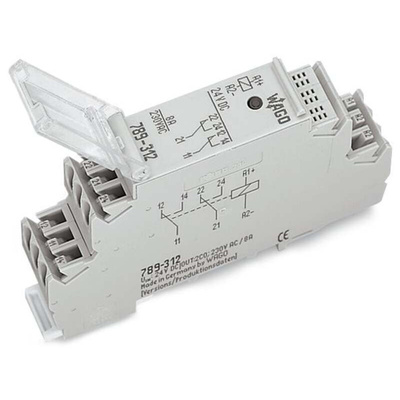 Wago 789 Series Relay Module, DIN Rail Mount, 24V dc Coil, DPDT, 2-Pole, 8A Load