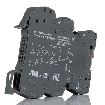 ABB R600 Series Interface Relay, DIN Rail Mount, 24V ac/dc Coil, SPST