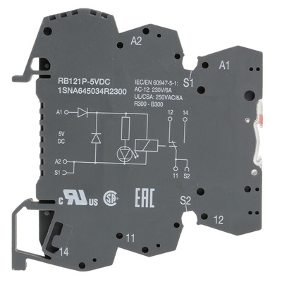 ABB R600 Series Interface Relay, DIN Rail Mount, 5V dc Coil, SPDT, 6A Load